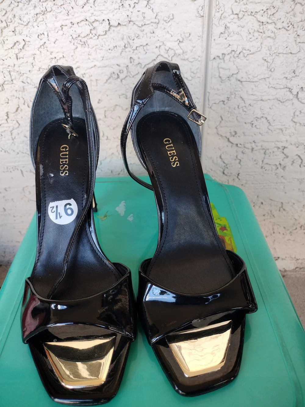 GUESS Black Patent Leather High Heel Sandals